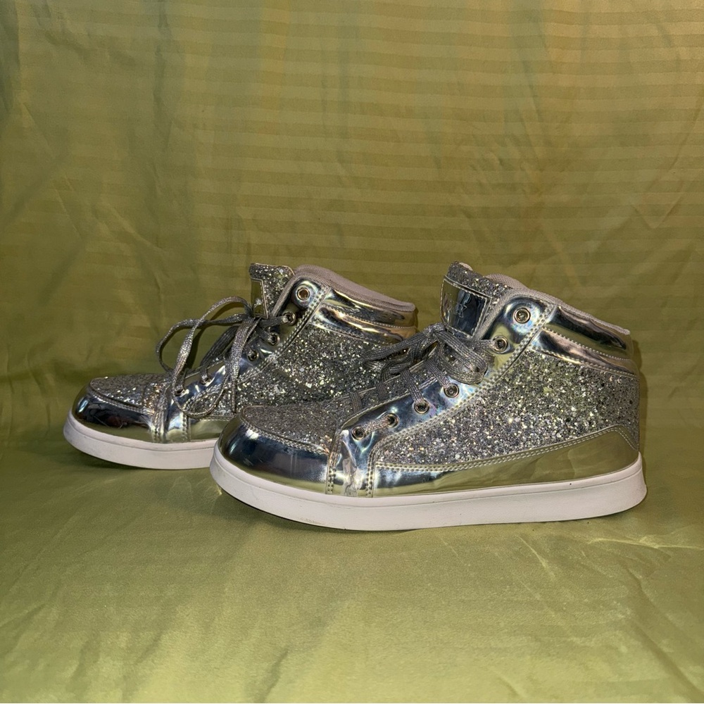 Silver Glitter High-Top Sneakers